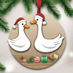 Create an image of cute goose wood ornaments for Christmas