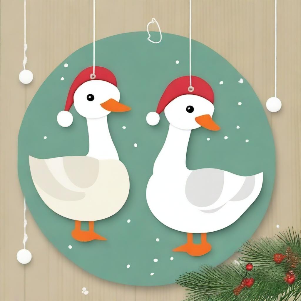 Create an image of cute goose wood ornaments for Christmas