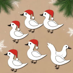 Create an image of cute goose wood ornaments for Christmas