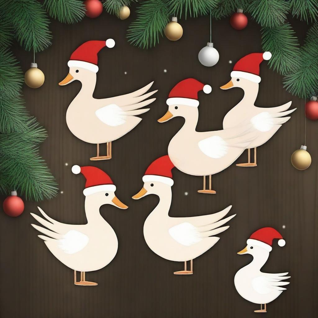 Create an image of cute goose wood ornaments for Christmas