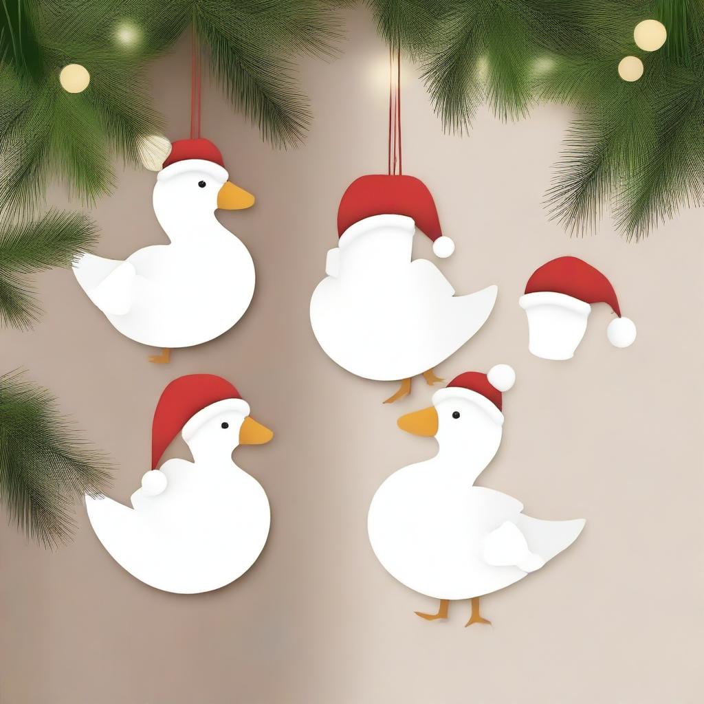 Create an image of cute goose wood ornaments for Christmas