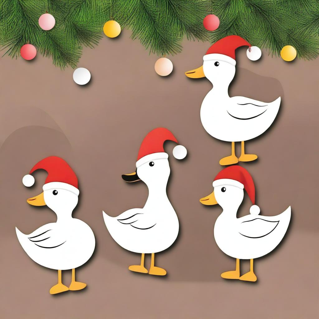 Create an image of cute goose wood ornaments for Christmas