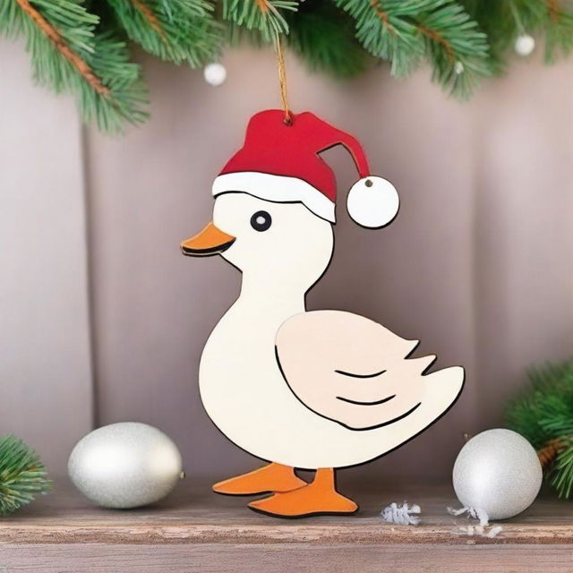 Create an image of cute goose wood ornaments for Christmas