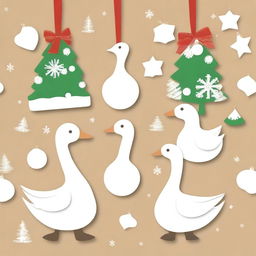 Create an image of cute goose wood ornaments for Christmas