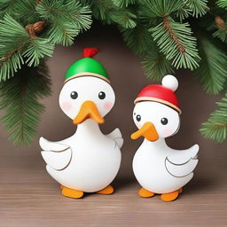 Create an image of cute goose wood ornaments for Christmas