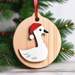 Create an image of cute goose wood ornaments for Christmas