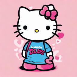 A cute and cheerful Hello Kitty wearing a shirt that says 'I love Viv'