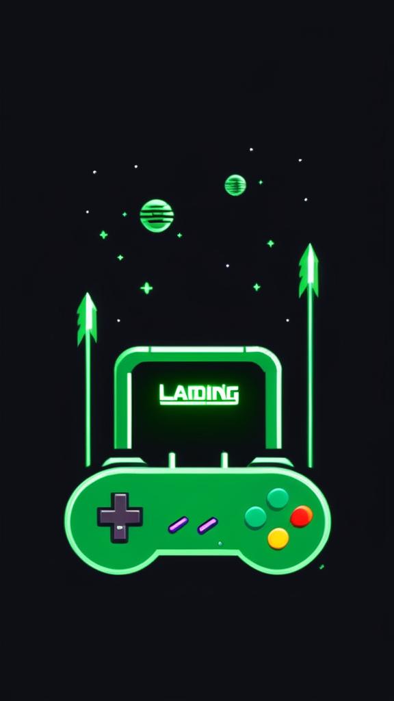 Retro 90s SNES-inspired game loading screen logo with 'Loading...' in neon green pixelated font on a black background.