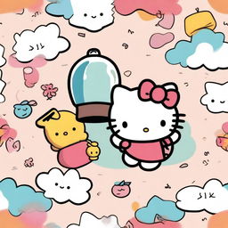 A cute and cheerful Hello Kitty holding a cartoonish bomb with a playful expression