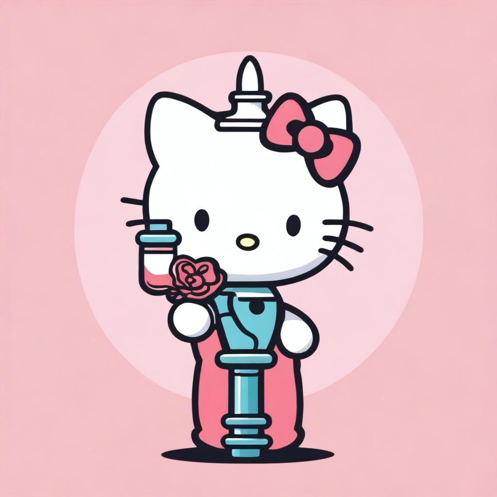 Hello Kitty holding a bong