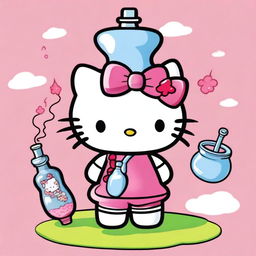 Hello Kitty holding a bong