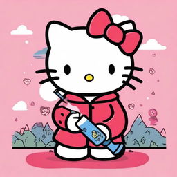 Hello Kitty holding a bong