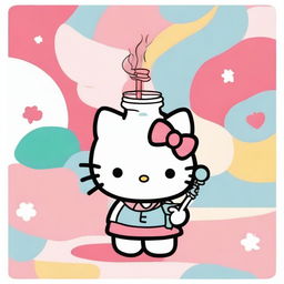 Hello Kitty holding a bong