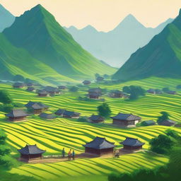 A nostalgic scene depicting the 'Up to the Mountains and Down to the Countryside Movement' in China