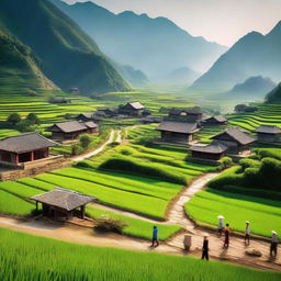 A nostalgic scene depicting the 'Up to the Mountains and Down to the Countryside Movement' in China