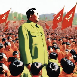 A historical scene showing Chairman Mao Zedong mobilizing young people for the 'Up to the Mountains and Down to the Countryside Movement' in China