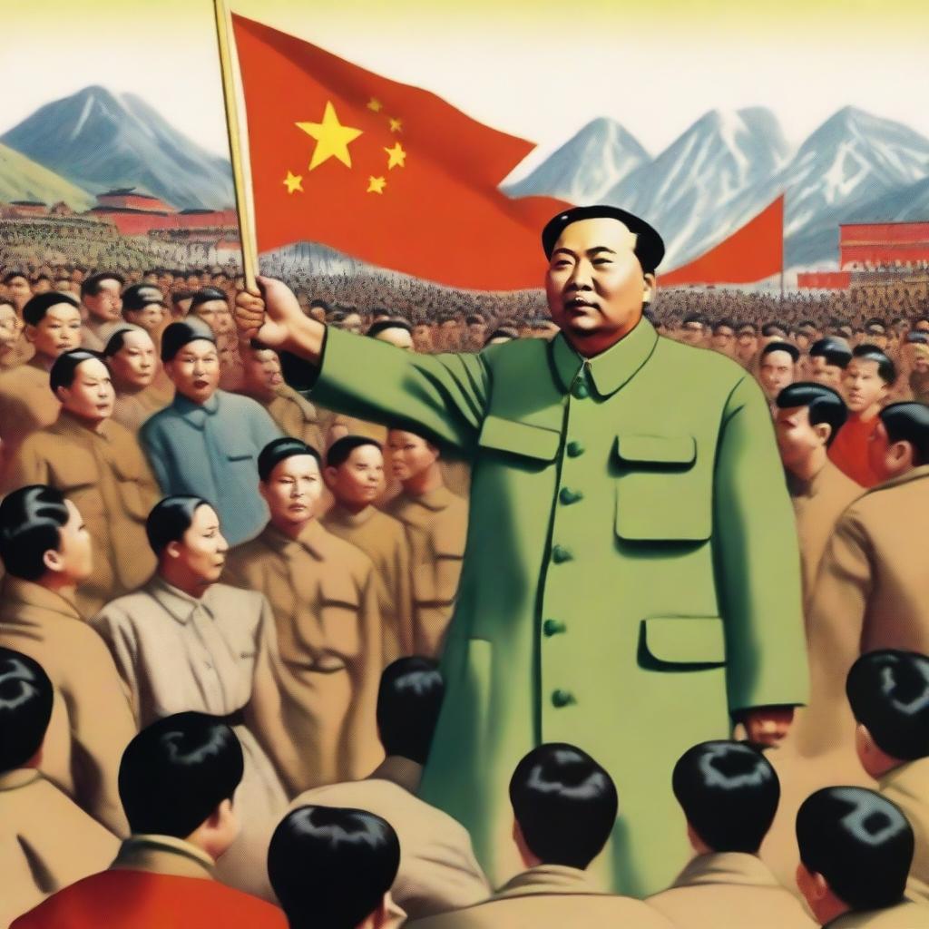 A historical scene showing Chairman Mao Zedong mobilizing young people for the 'Up to the Mountains and Down to the Countryside Movement' in China