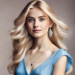 Create an image of Stefania, who has an average height and long blonde hair