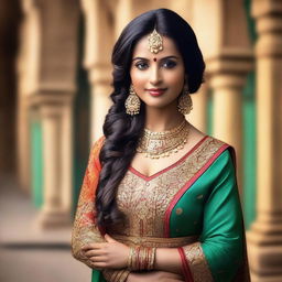 A beautiful Indian woman with a hot figure, dressed in traditional attire, standing gracefully