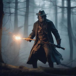 An ex-Confederacy soldier with mystic powers, dressed in tattered Civil War-era clothing, wielding a glowing staff