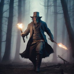 An ex-Confederacy soldier with mystic powers, dressed in tattered Civil War-era clothing, wielding a glowing staff