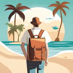 Create an image of a traveler near a beach