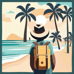 Create an image of a traveler near a beach