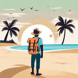 Create an image of a traveler near a beach