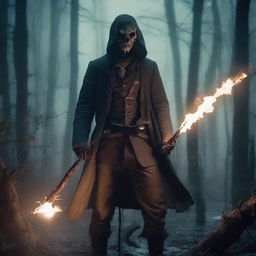 A 30-year-old ex-Confederacy soldier with mystic powers, dressed in tattered Civil War-era clothing, wielding a glowing staff