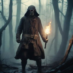 A 30-year-old ex-Confederacy soldier with mystic powers, dressed in tattered Civil War-era clothing, wielding a glowing staff