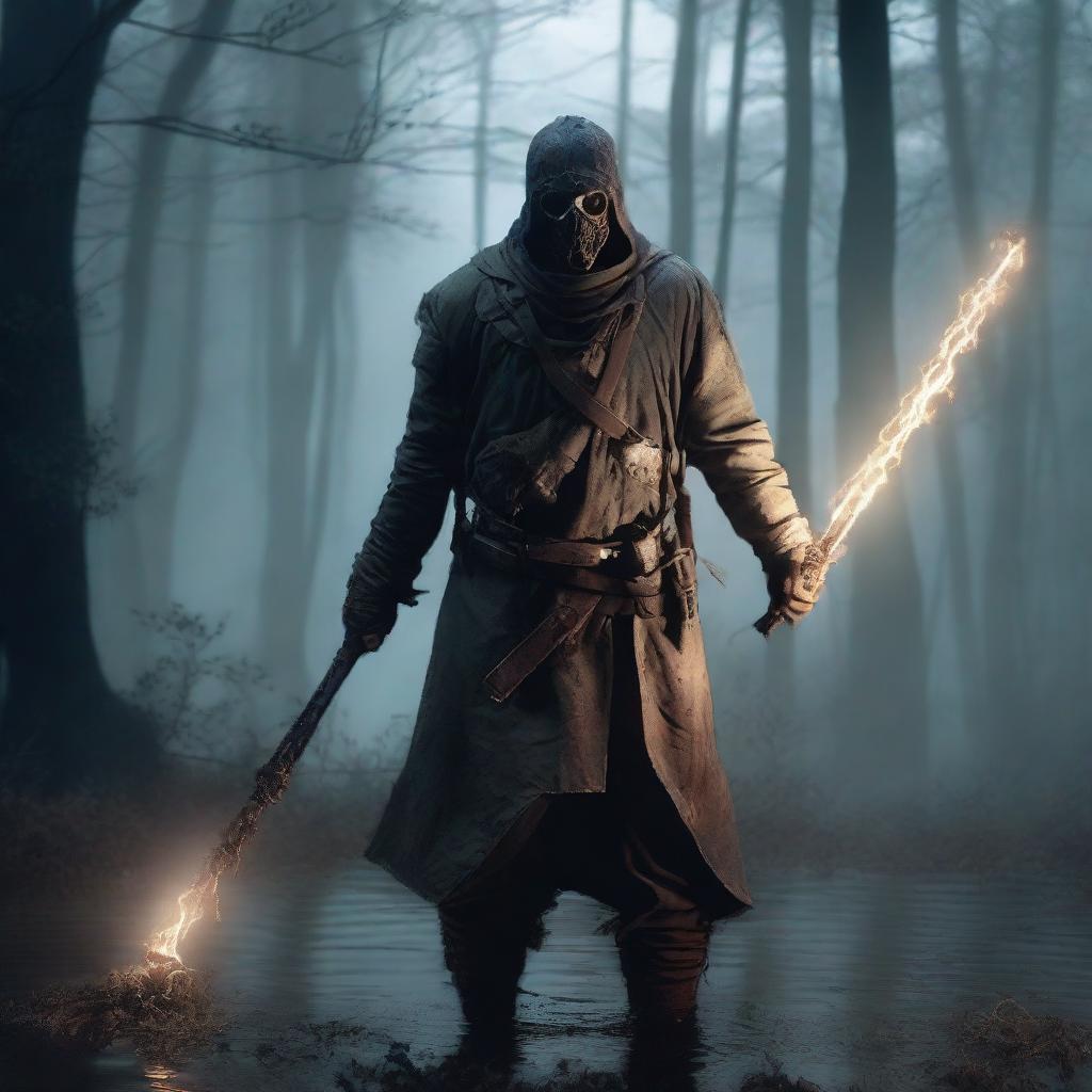 A 30-year-old ex-Confederacy soldier in his uniform, with mystic powers, wielding a glowing staff