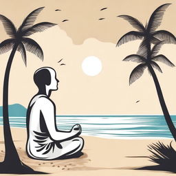 Create a drawing of a person meditating on a beach