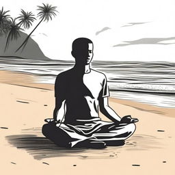 Create a drawing of a person meditating on a beach