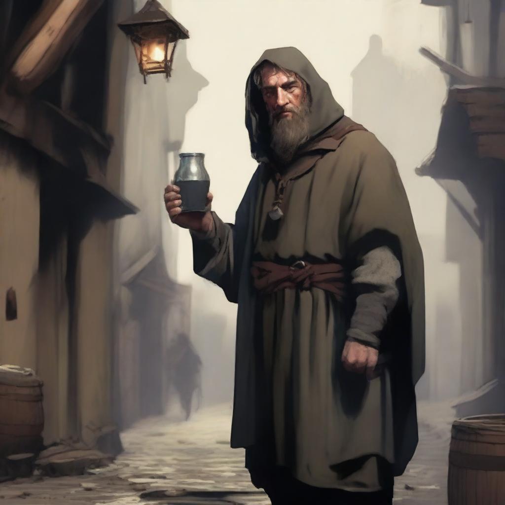 Create an image of a poor medieval alcoholic