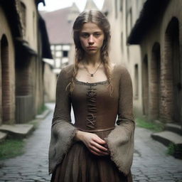 Create an image of a poor medieval young woman