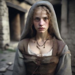 Create an image of a poor medieval young woman