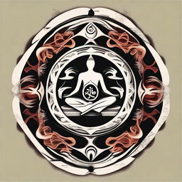 Create an image featuring a meditation symbol surrounded by the symbols of water, air, fire, and land