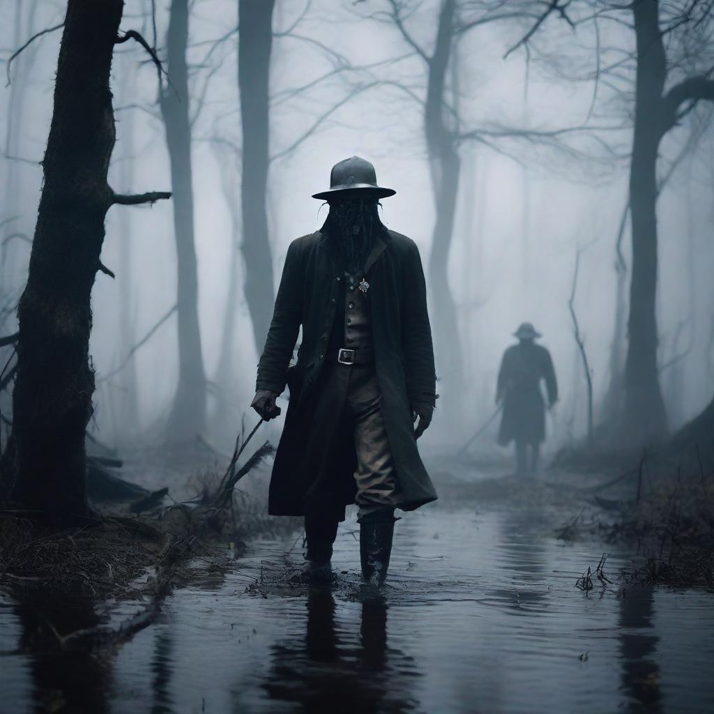 A 30-year-old ex-Confederacy soldier wearing a long uniform coat and helmet, wielding mystic powers
