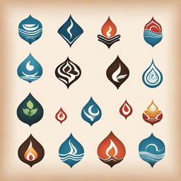 Create an image featuring the symbols of water, air, fire, and land