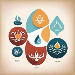 Create an image featuring the symbols of water, air, fire, and land