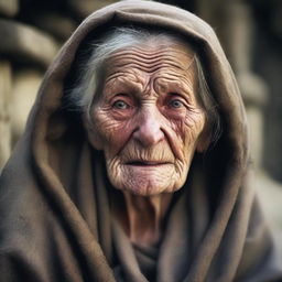 Create an image of a poor medieval old woman