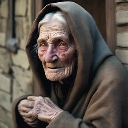 Create an image of a poor medieval old woman