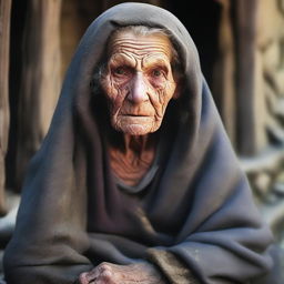 Create an image of a poor medieval old woman