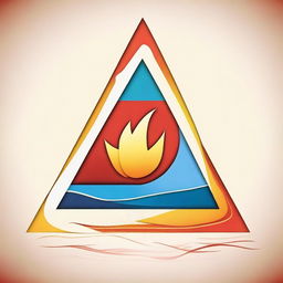 Create an image featuring a triangle divided into four sections, each representing an element: fire, air, water, and land