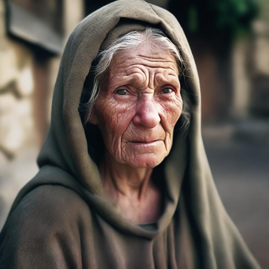 Create an image of a poor medieval middle-aged woman