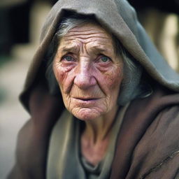 Create an image of a poor medieval middle-aged woman