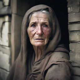 Create an image of a poor medieval middle-aged woman