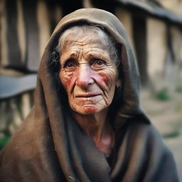 Create an image of a poor medieval middle-aged woman