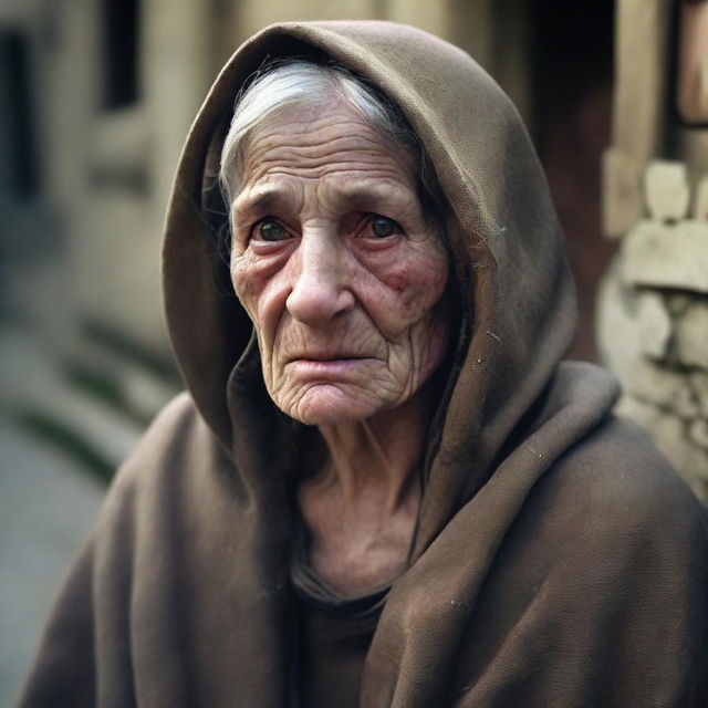 Create an image of a poor medieval middle-aged woman