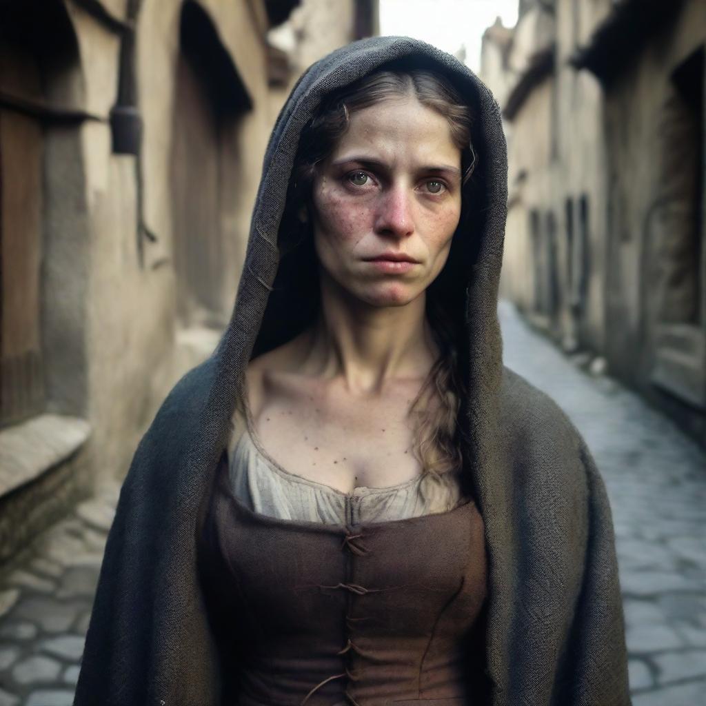 Create an image of a poor medieval woman